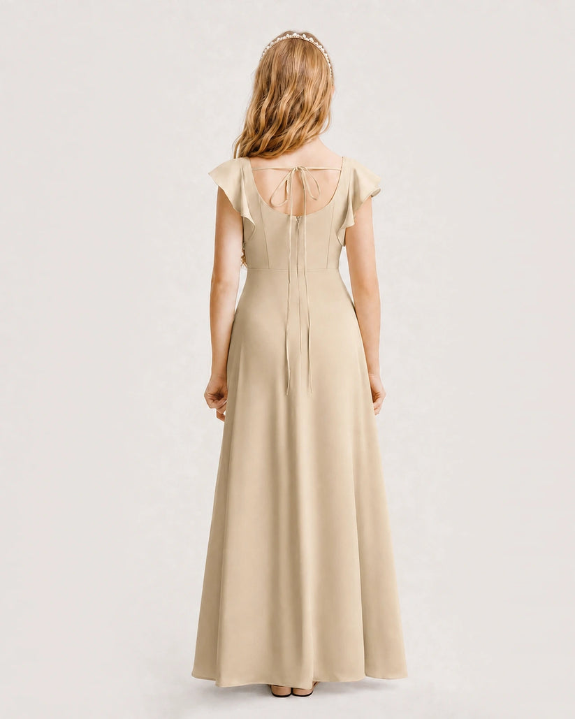 Champagne Chiffon A-line Junior Bridesmaid Dress Back View