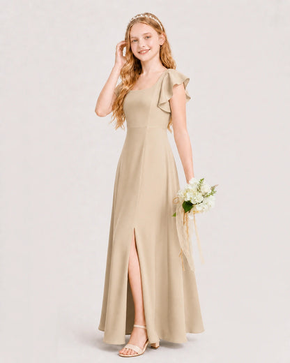 Champagne Chiffon A-line Junior Bridesmaid Dress Side View