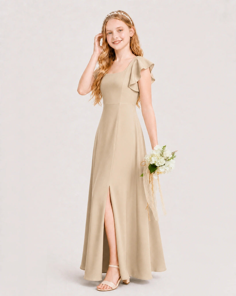 Champagne Chiffon A-line Junior Bridesmaid Dress Side View