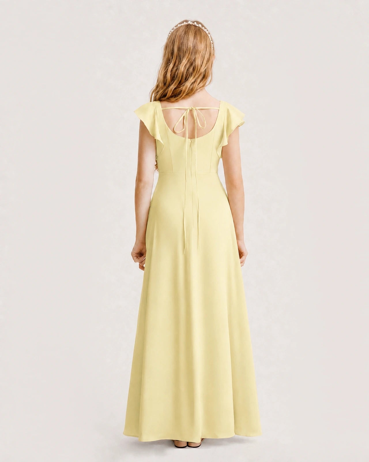 Daffodil Chiffon A-line Junior Bridesmaid Dress Back View
