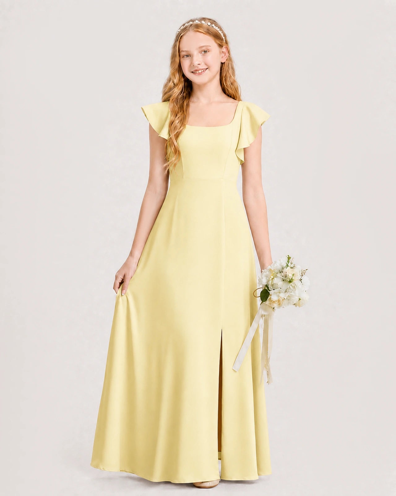 Daffodil Chiffon A-line Junior Bridesmaid Dress Front View