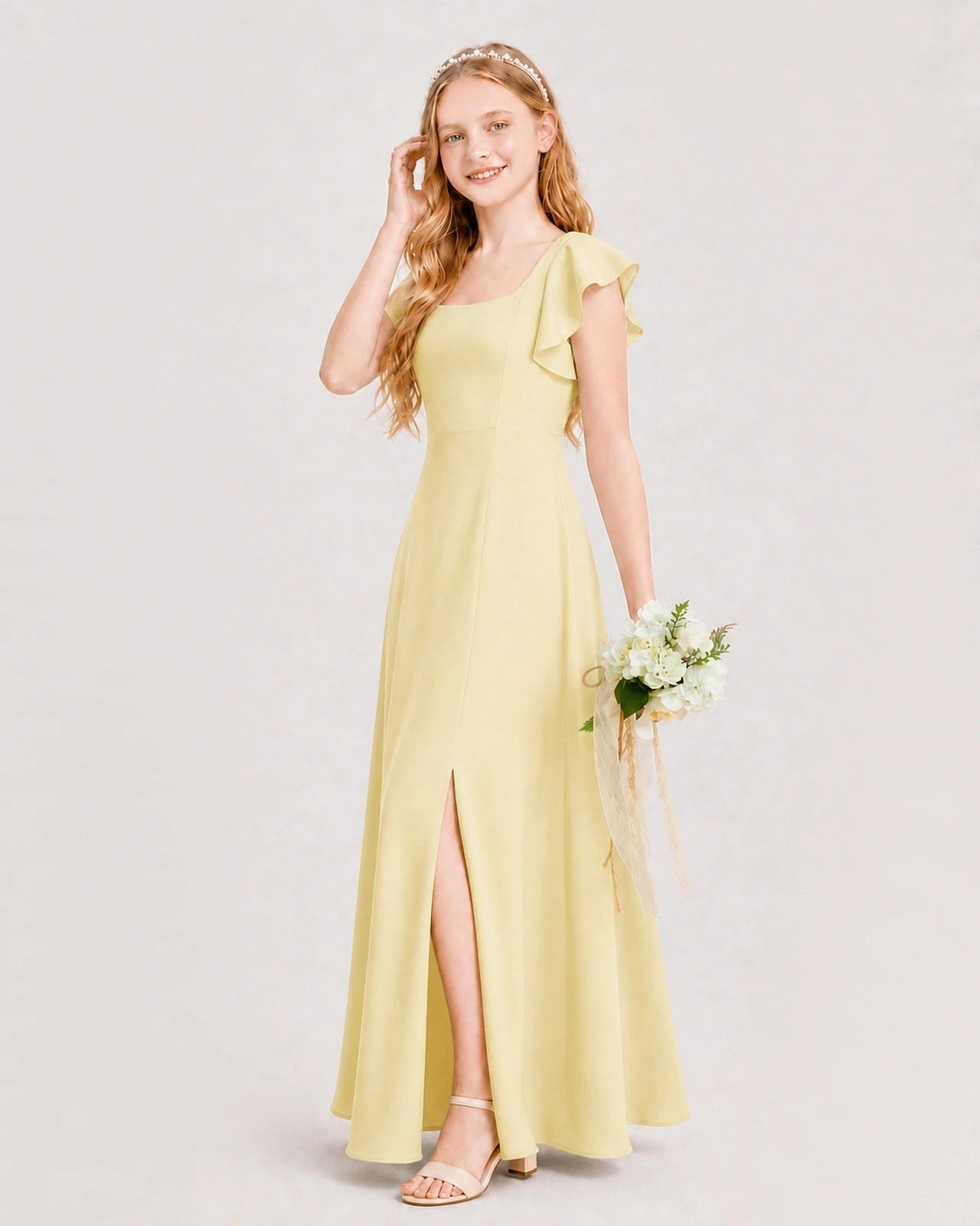 Daffodil Chiffon A-line Junior Bridesmaid Dress Side View