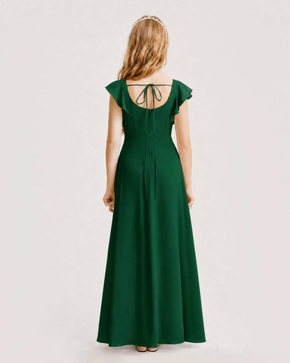Dark Green Chiffon A-line Junior Bridesmaid Dress Back View