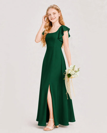 Dark Green Chiffon A-line Junior Bridesmaid Dress Side View