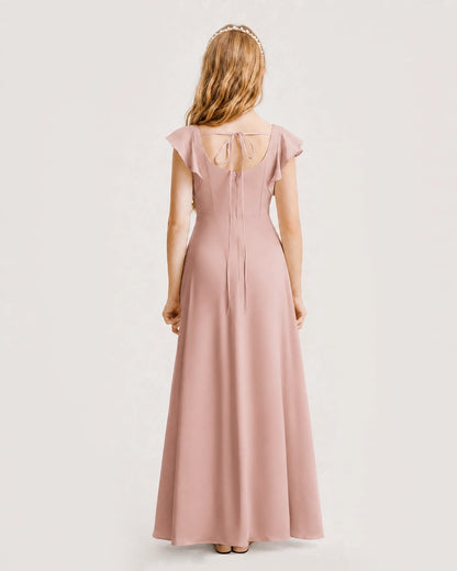 Dusty Rose Chiffon A-line Junior Bridesmaid Dress Back View