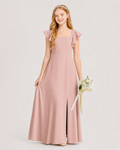 Dusty Rose Chiffon A-line Junior Bridesmaid Dress Front View