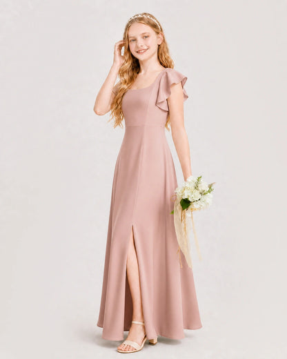 Dusty Rose Chiffon A-line Junior Bridesmaid Dress Side View