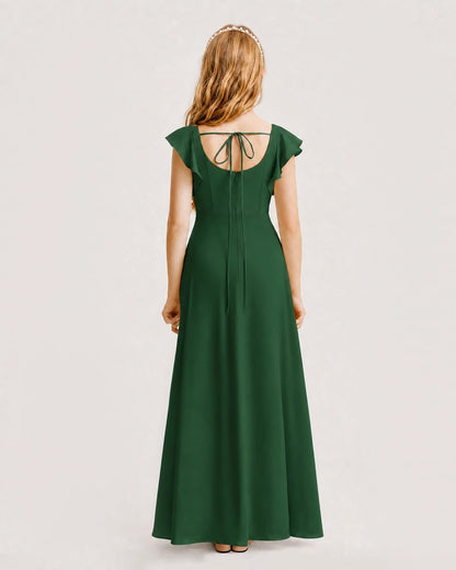 Emerald Green Chiffon A-line Junior Bridesmaid Dress Back View