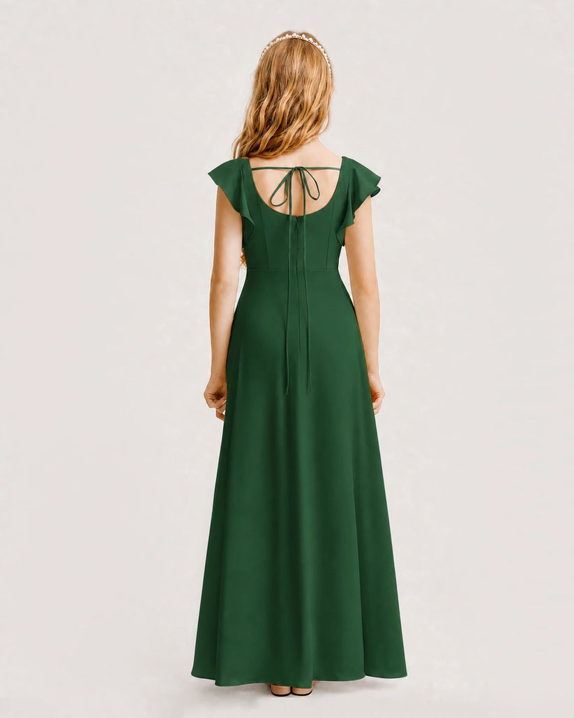 Emerald Green Chiffon A-line Junior Bridesmaid Dress Back View
