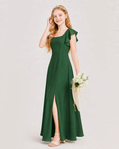 Emerald Green Chiffon A-line Junior Bridesmaid Dress Side View