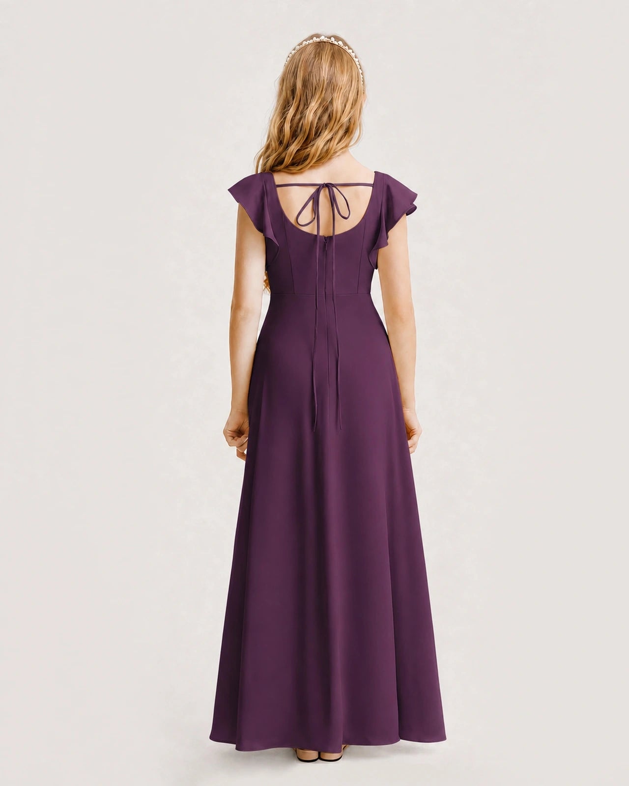 Grape Chiffon A-line Junior Bridesmaid Dress Back View