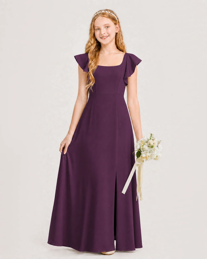 Grape Chiffon A-line Junior Bridesmaid Dress Front View