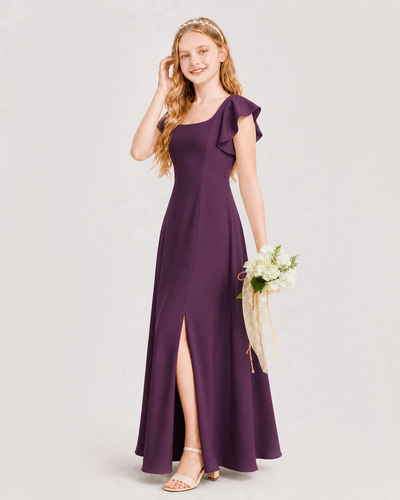 Grape Chiffon A-line Junior Bridesmaid Dress Side View