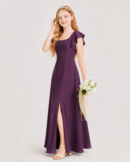 Grape Chiffon A-line Junior Bridesmaid Dress Side View
