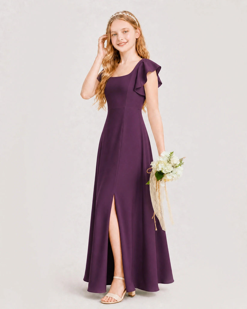Grape Chiffon A-line Junior Bridesmaid Dress Side View
