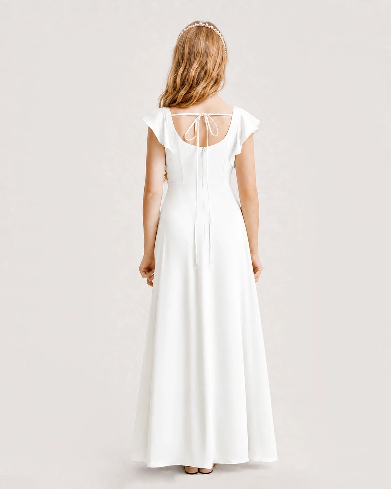 Ivory Chiffon A-line Junior Bridesmaid Dress Back View