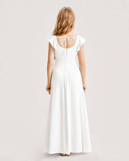 Ivory Chiffon A-line Junior Bridesmaid Dress Back View