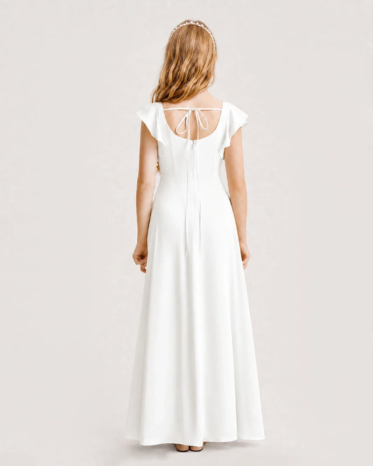 Ivory Chiffon A-line Junior Bridesmaid Dress Back View