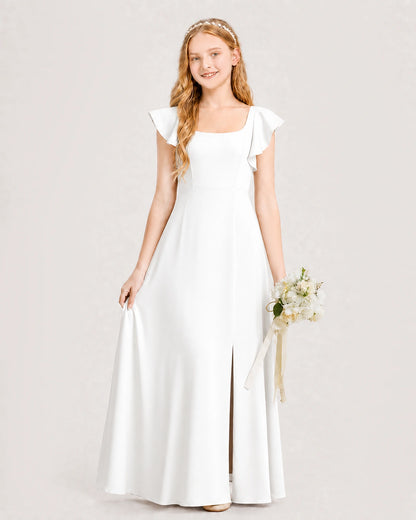 Ivory Chiffon A-line Junior Bridesmaid Dress Front View