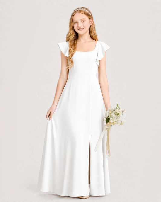 Ivory Chiffon A-line Junior Bridesmaid Dress Front View