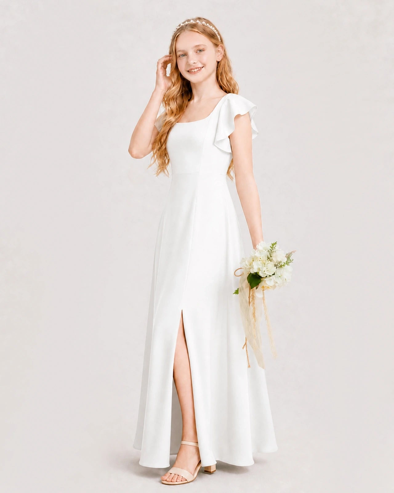 Ivory Chiffon A-line Junior Bridesmaid Dress Side View
