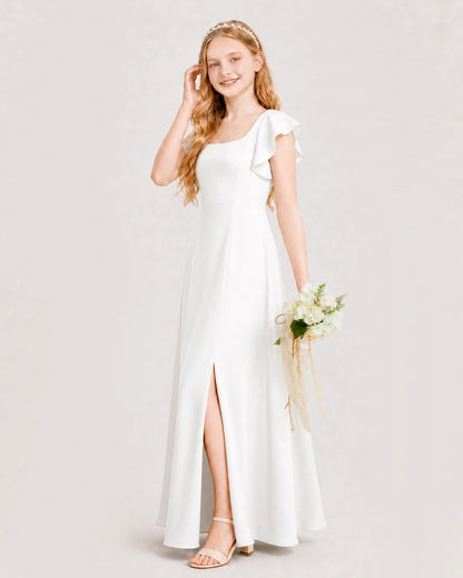 Ivory Chiffon A-line Junior Bridesmaid Dress Side View