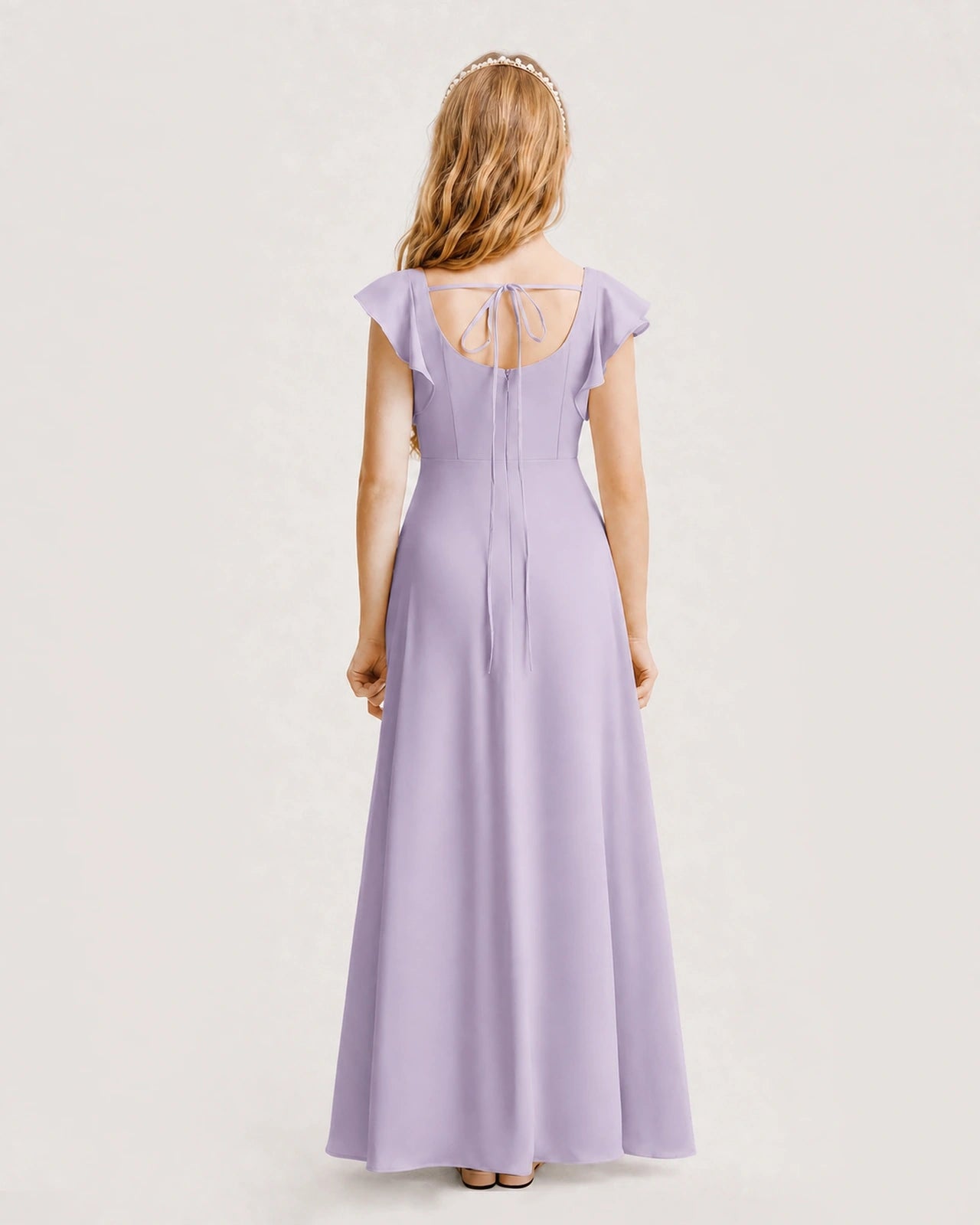 Lavender Chiffon A-line Junior Bridesmaid Dress Back View