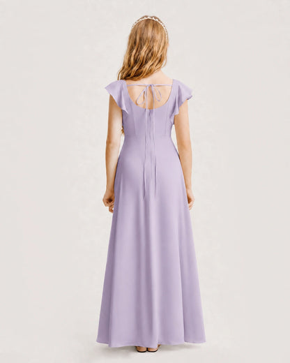 Lavender Chiffon A-line Junior Bridesmaid Dress Back View