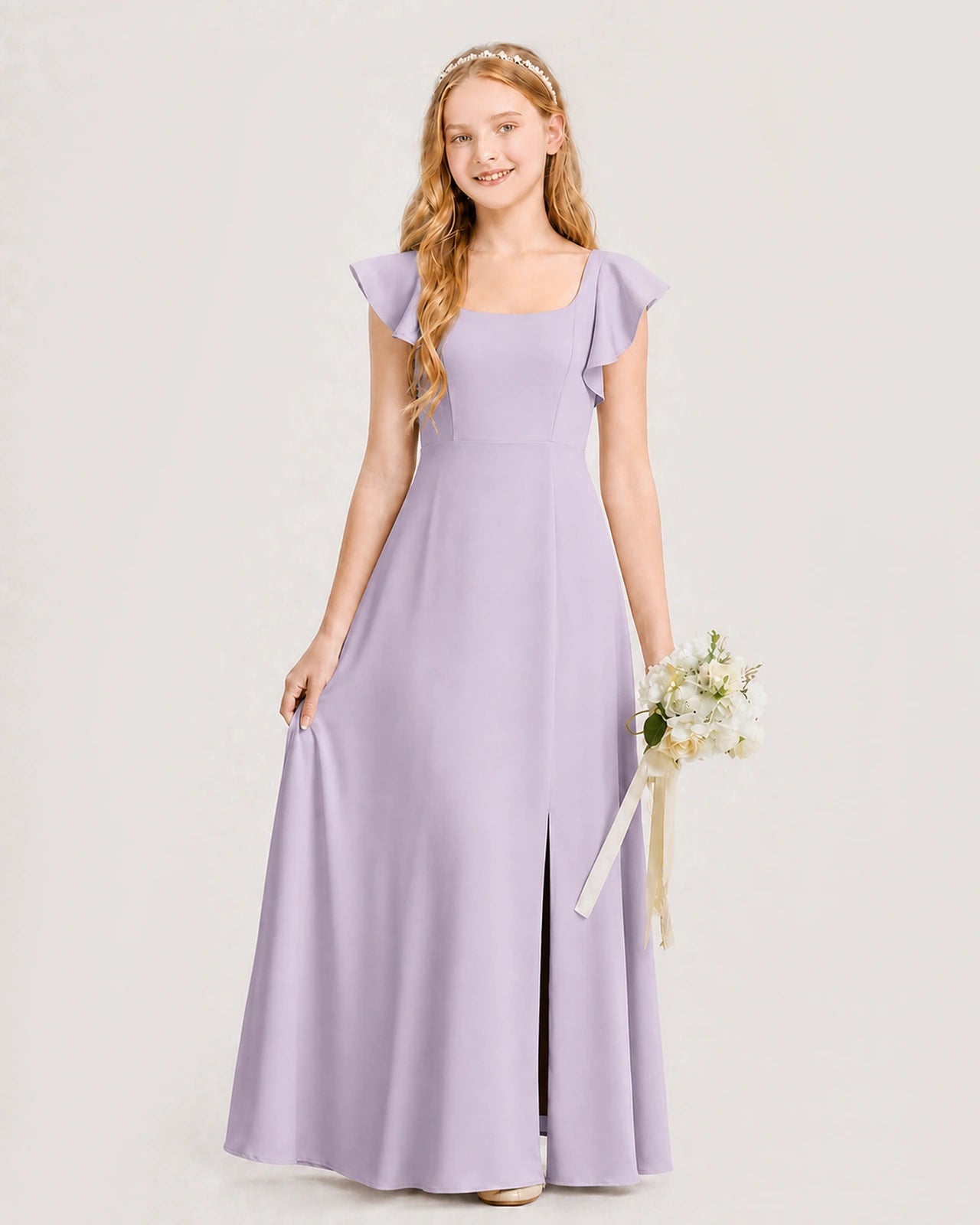 Lavender Chiffon A-line Junior Bridesmaid Dress Front View