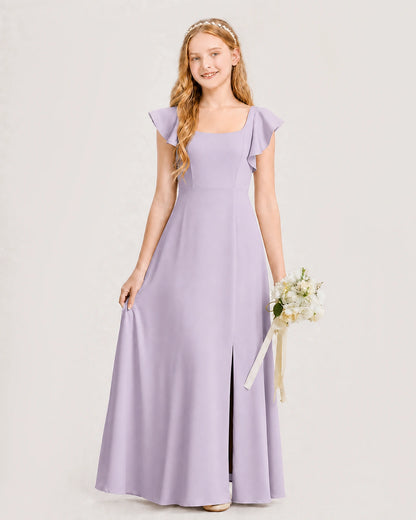 Lavender Chiffon A-line Junior Bridesmaid Dress Front View