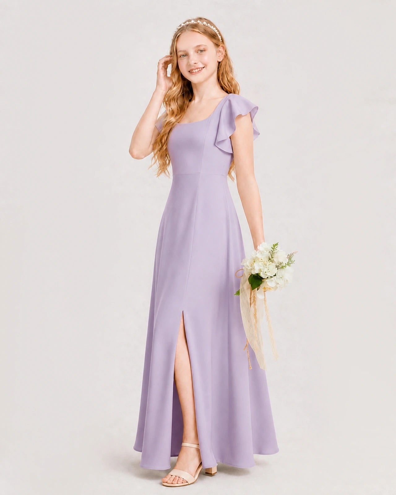 Lavender Chiffon A-line Junior Bridesmaid Dress Side View