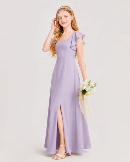 Lavender Chiffon A-line Junior Bridesmaid Dress Side View