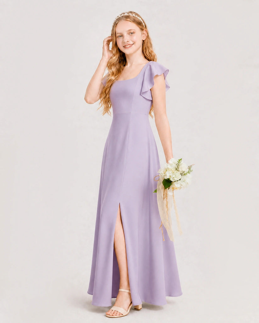 Lavender Chiffon A-line Junior Bridesmaid Dress Side View