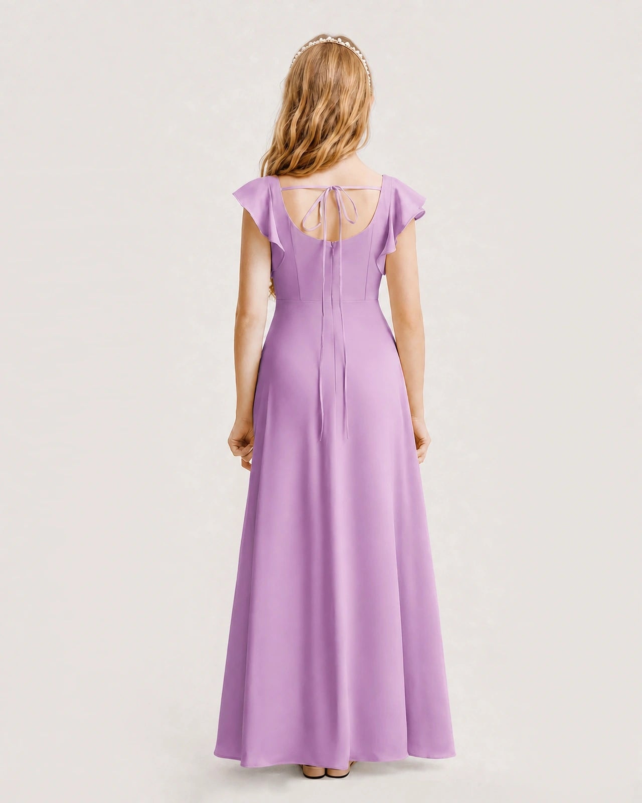 Lilac Chiffon A-line Junior Bridesmaid Dress Back View
