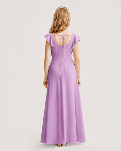 Lilac Chiffon A-line Junior Bridesmaid Dress Back View