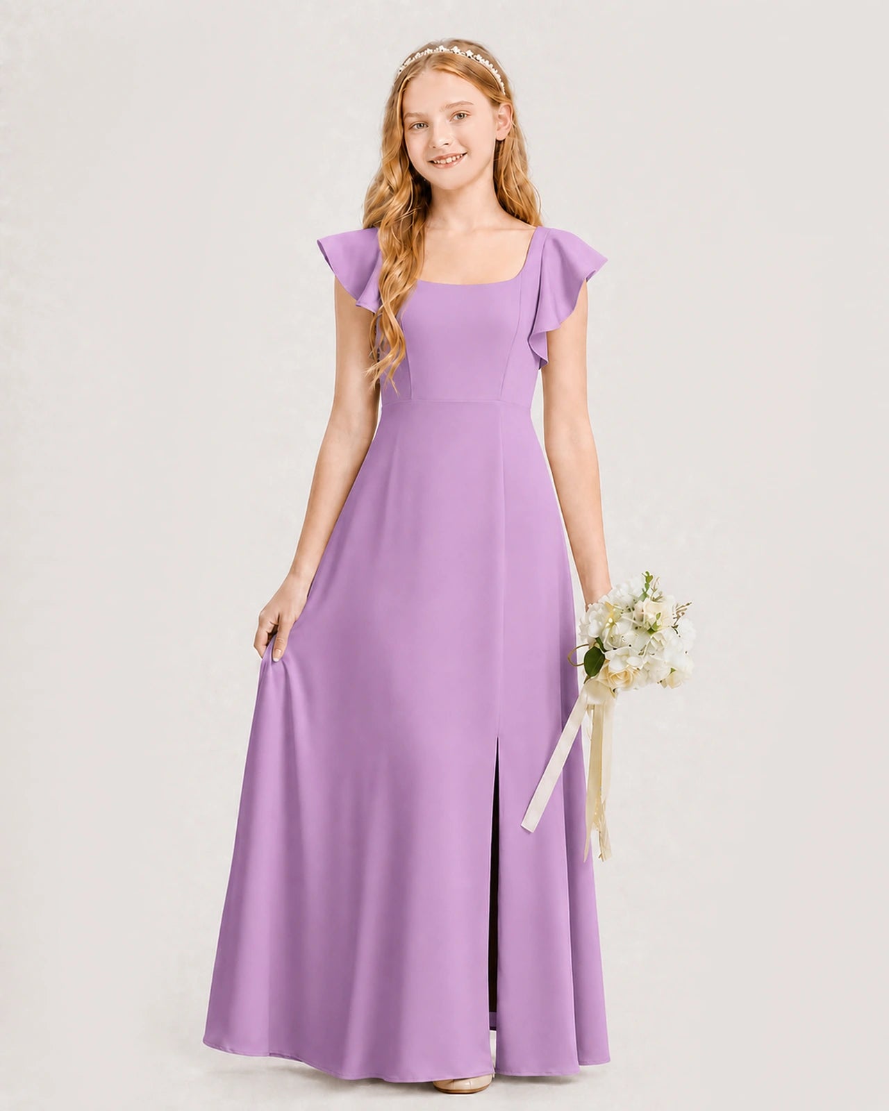 Lilac Chiffon A-line Junior Bridesmaid Dress Front View