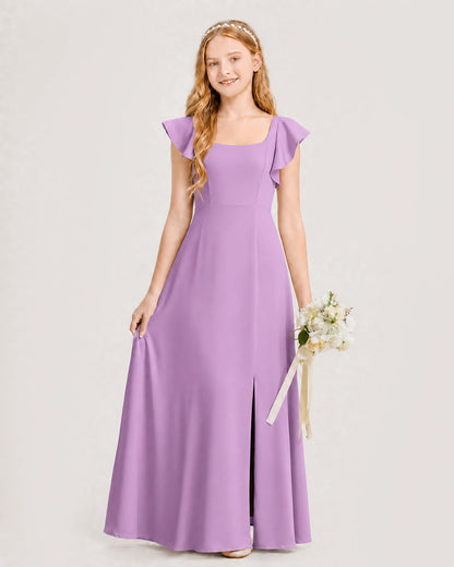 Lilac Chiffon A-line Junior Bridesmaid Dress Front View