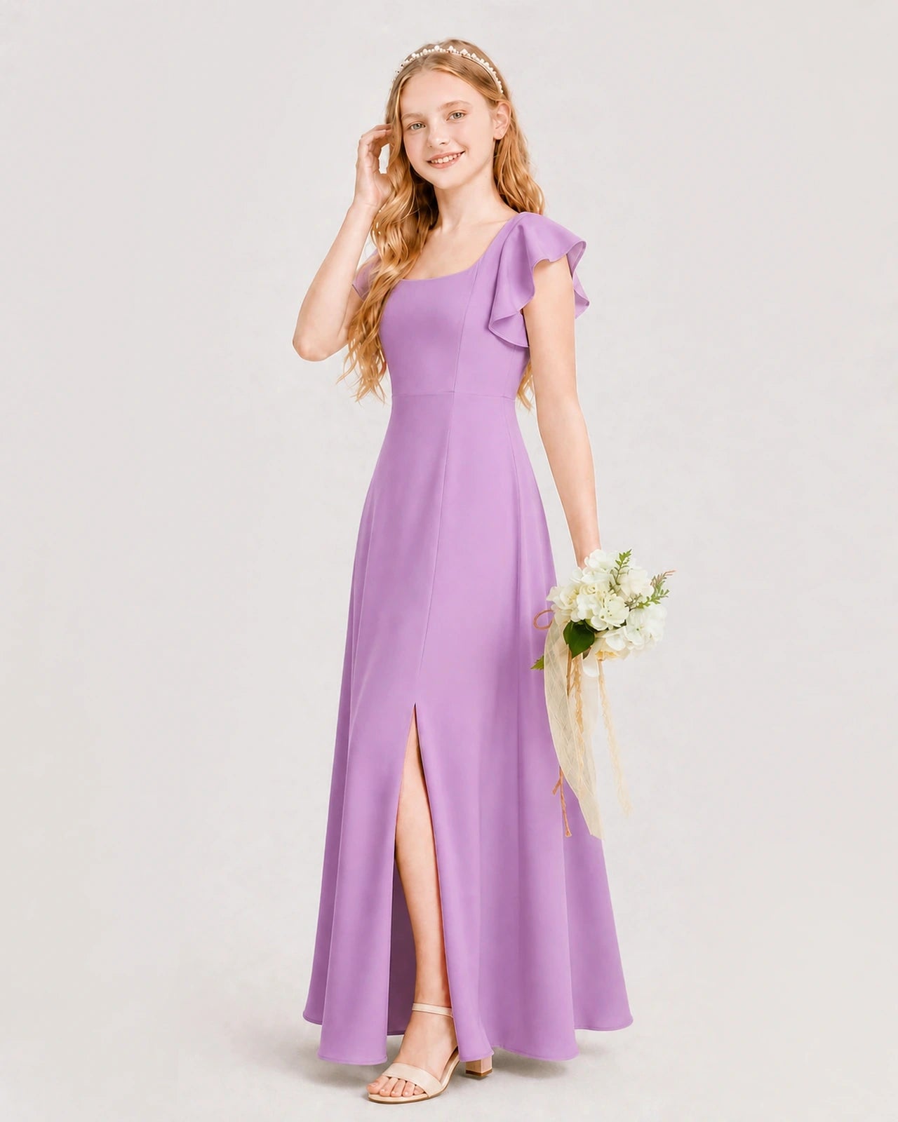 Lilac Chiffon A-line Junior Bridesmaid Dress Side View