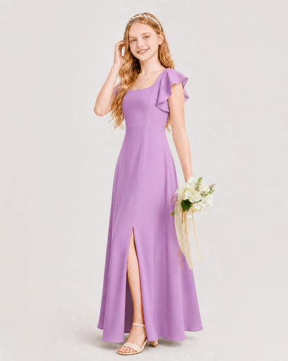 Lilac Chiffon A-line Junior Bridesmaid Dress Side View