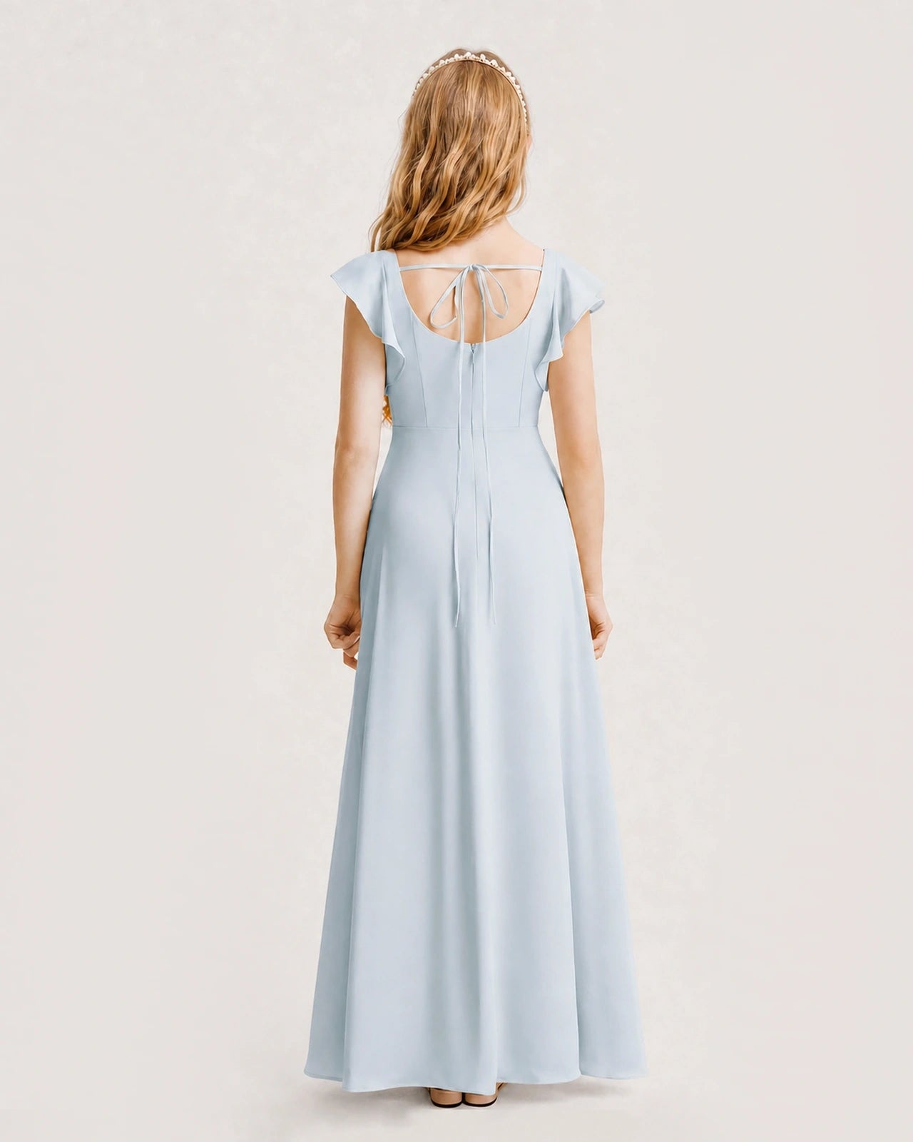 Mist Chiffon A-line Junior Bridesmaid Dress Back View