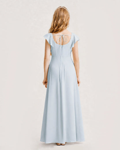 Mist Chiffon A-line Junior Bridesmaid Dress Back View