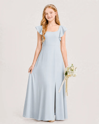 Mist Chiffon A-line Junior Bridesmaid Dress Front View