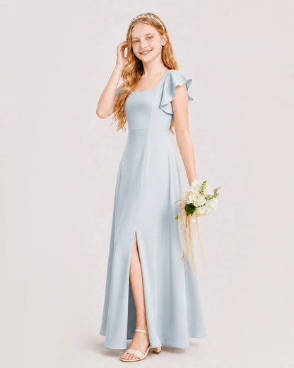 Mist Chiffon A-line Junior Bridesmaid Dress Side View