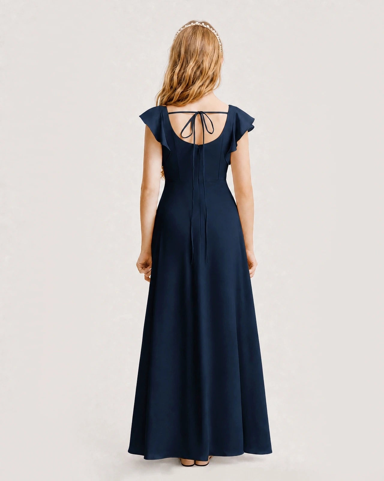 Navy Blue Chiffon A-line Junior Bridesmaid Dress Back View