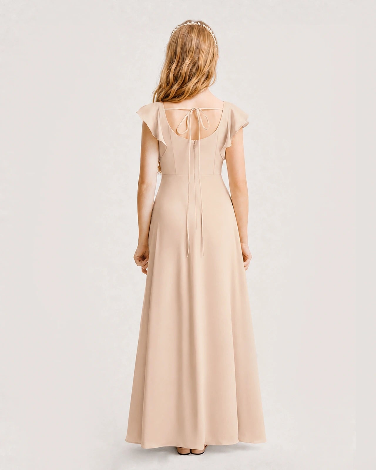 Peach Chiffon A-line Junior Bridesmaid Dress Back View