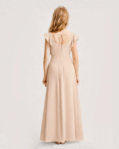 Peach Chiffon A-line Junior Bridesmaid Dress Back View