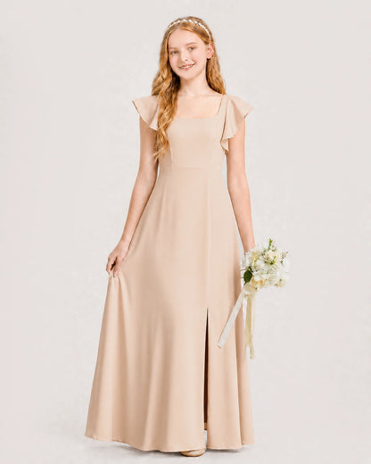 Peach Chiffon A-line Junior Bridesmaid Dress Front View