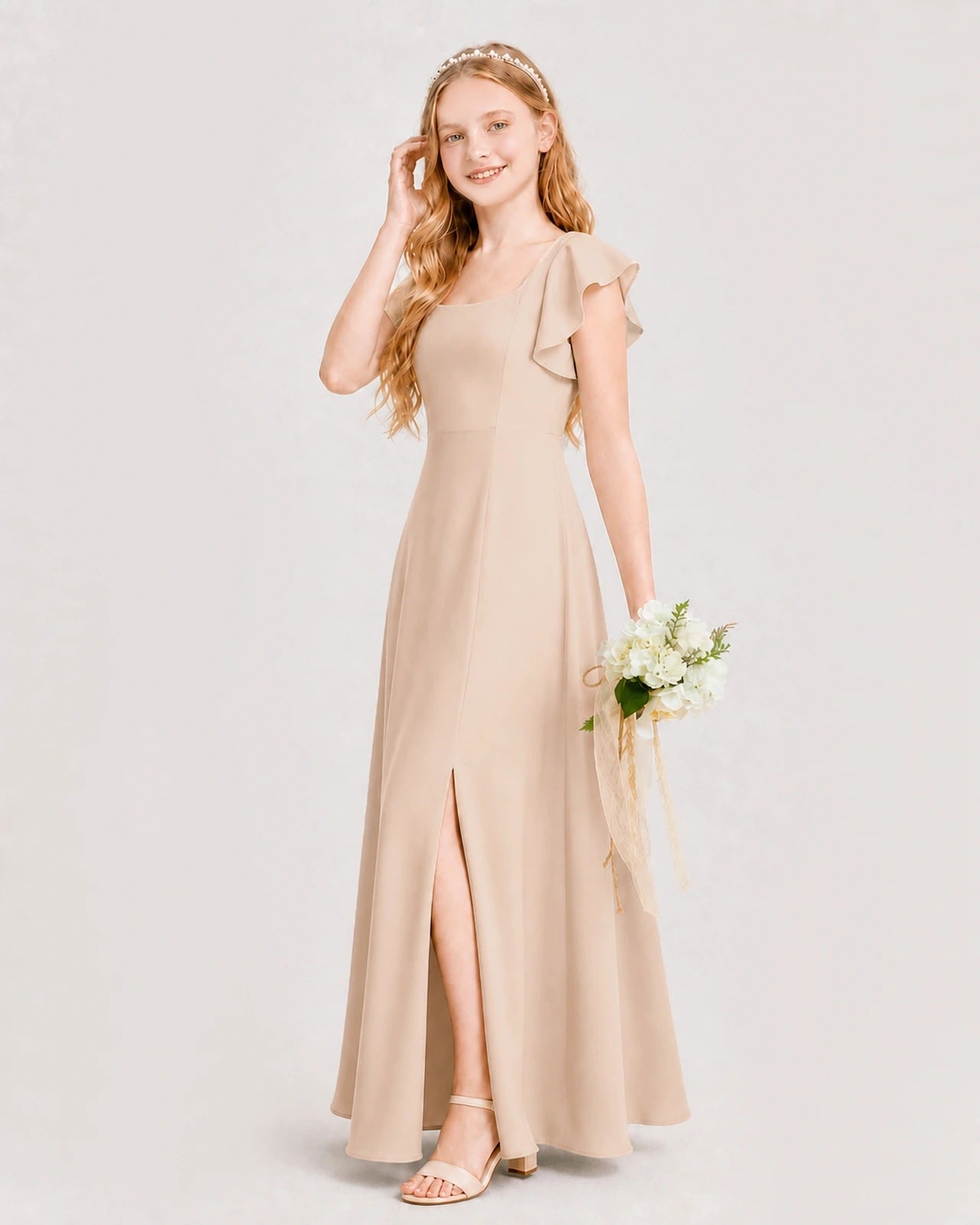 Peach Chiffon A-line Junior Bridesmaid Dress Side View