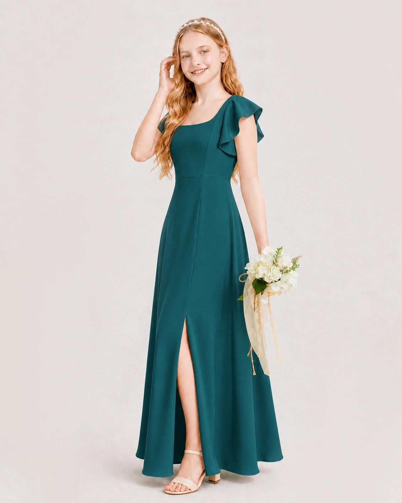 Peacock Chiffon A-line Junior Bridesmaid Dress Side View