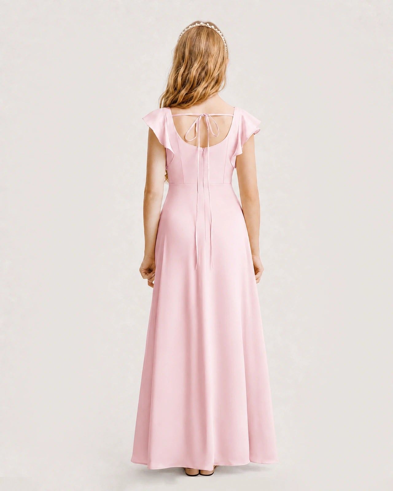 Pink Chiffon A-line Junior Bridesmaid Dress Back View